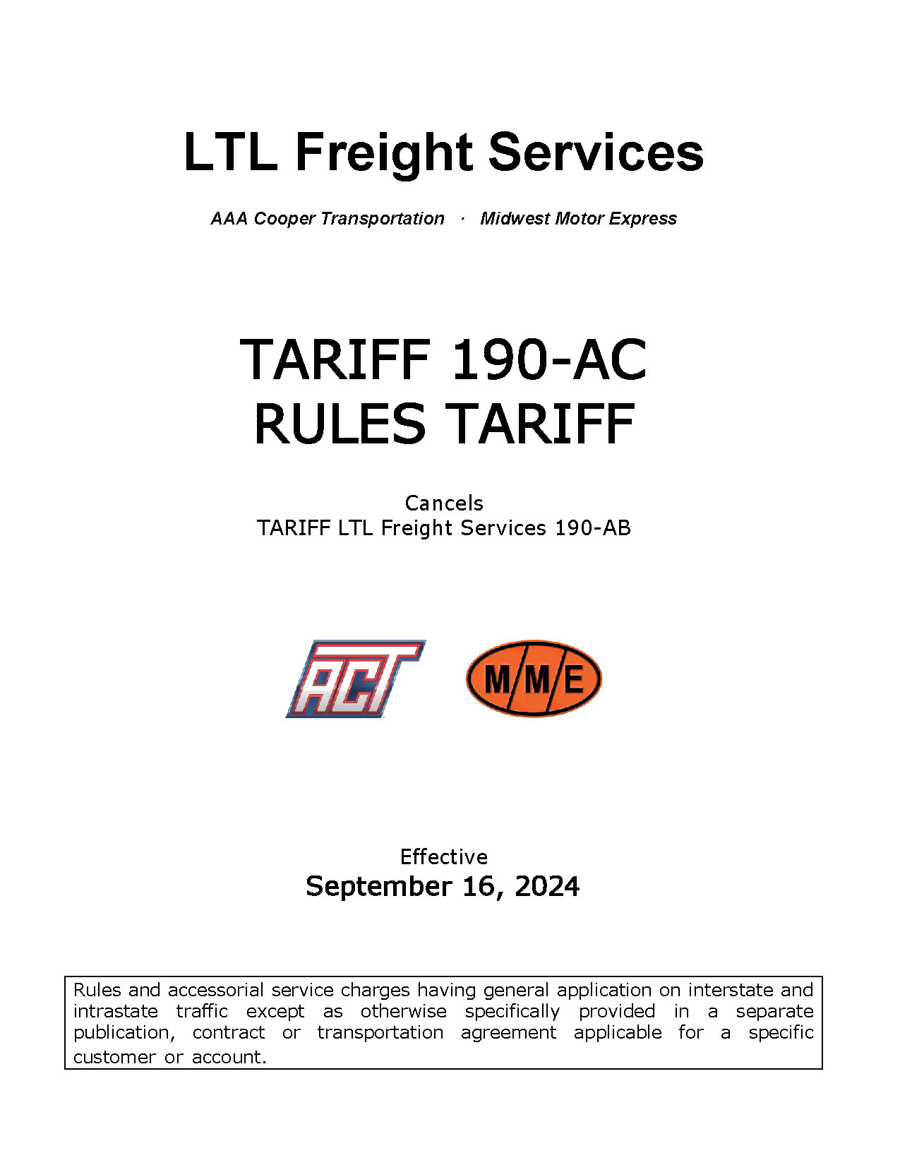 Rate Rules Tariff | AAA Cooper Transportation